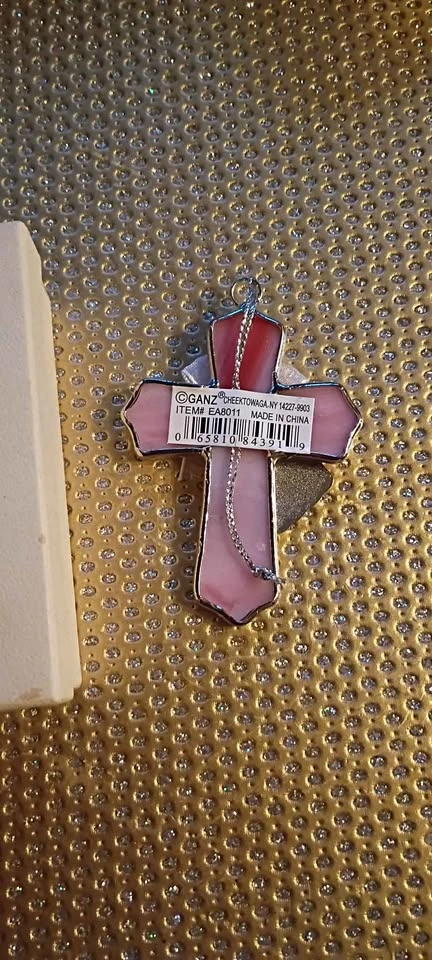 God Bless My Aunt Cross Hanging Glass Pendant New w Box - photo 2