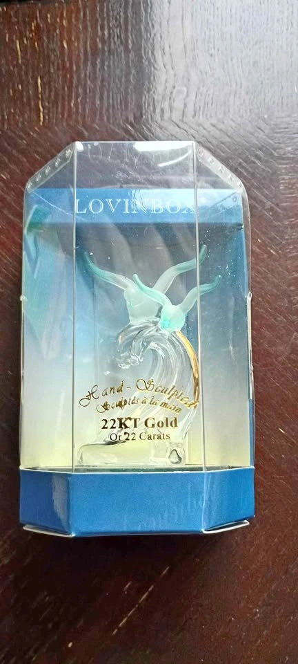 Vintage 22kt Gold Seagulls Mini Statue Glass w Box