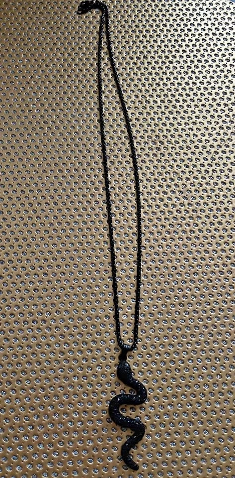 Snake Pendant w Rope Chain Rhinestone Stainless Steel Vintage