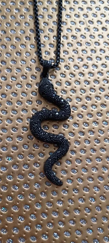 Snake Pendant w Rope Chain Rhinestone Stainless Steel Vintage - photo 2