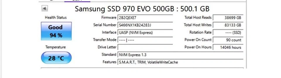 Samsung 970 EVO 500GB NVMe M.2 SSD