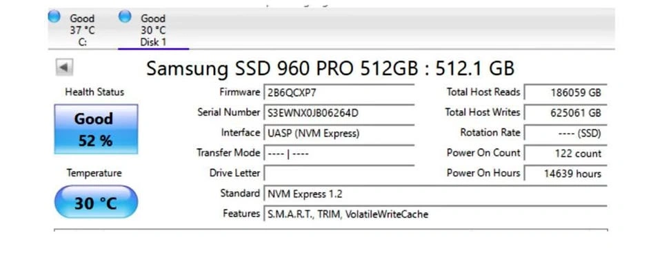 Samsung 960 PRO 512GB NVMe M.2 SSD