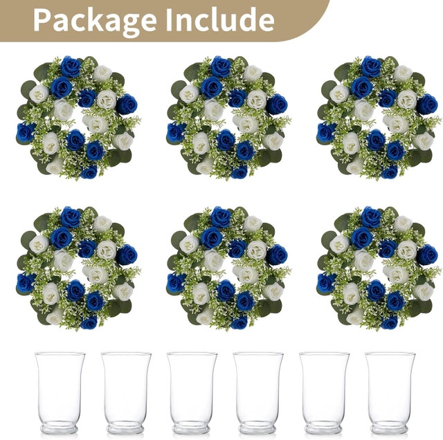 Blue & White Roses - Kissing Balls / 12 Glass Vases w Wreaths - photo 2