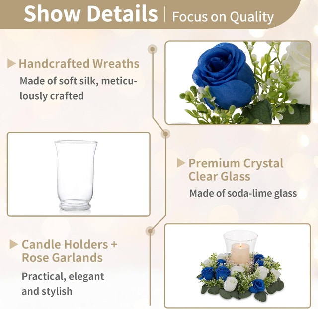 Blue & White Roses - Kissing Balls / 12 Glass Vases w Wreaths - photo 3
