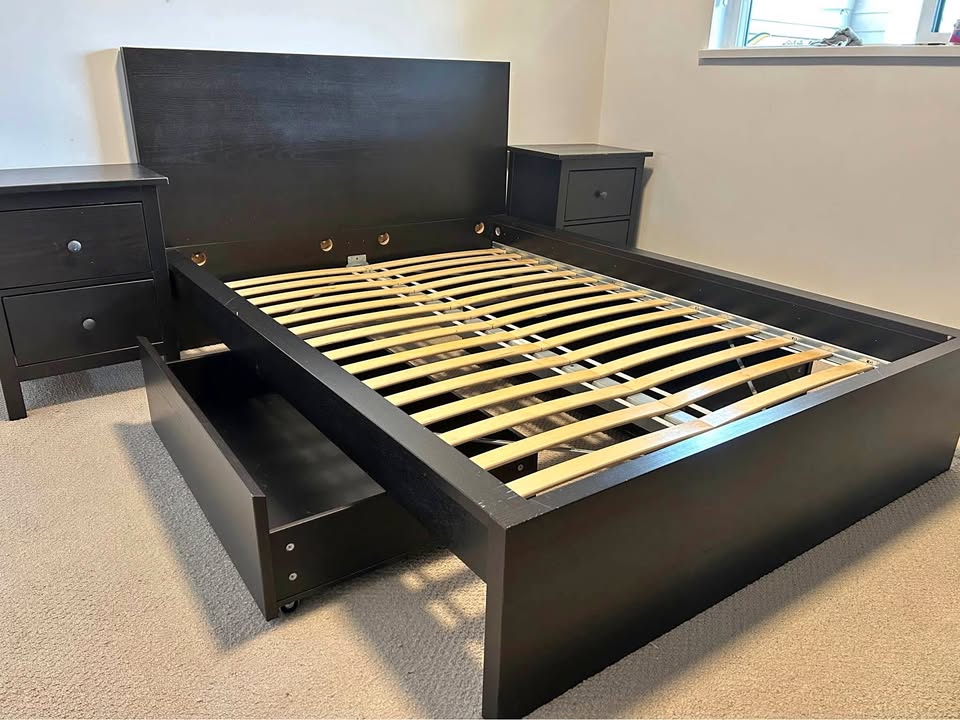 IKEA Full/Double Bed frame w/ side tables