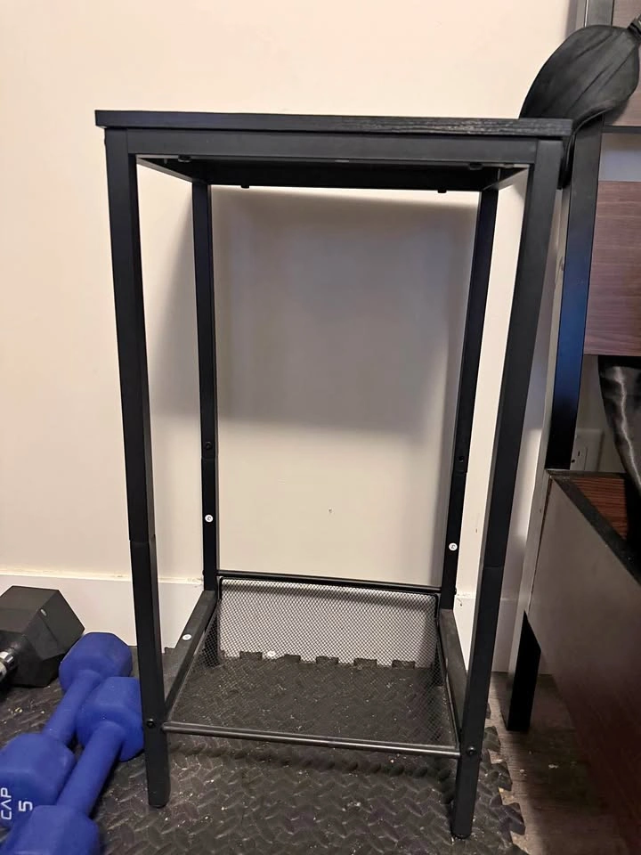 Black Metal Side Table with Mesh Shelf