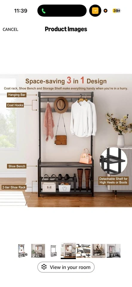 3-in-1 Hall Tree with Coat Rack and Shoe Rack - photo 2