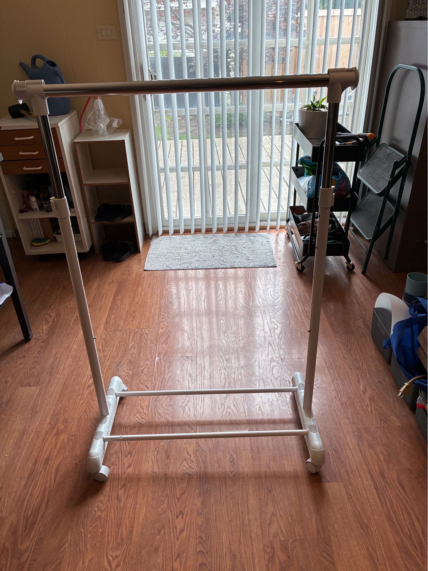 White Clothes Hanging Rack Expandable on Wheels - photo 2