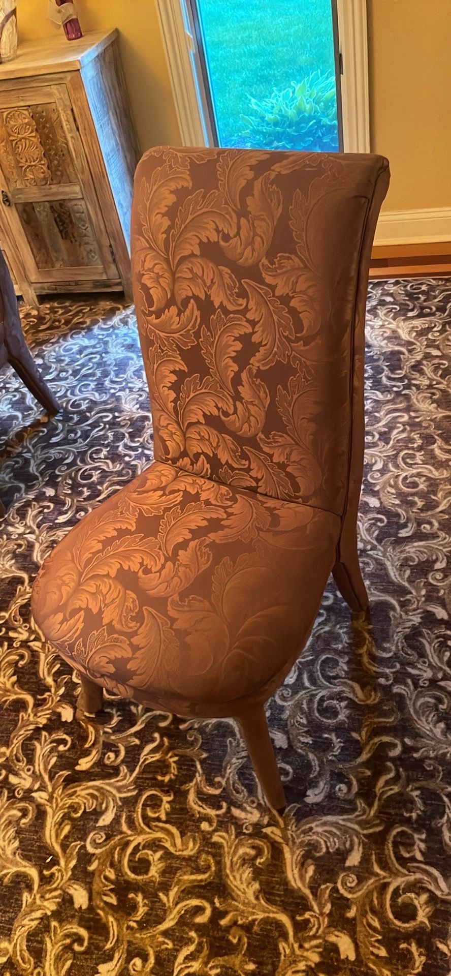 Dining Room: Glass Table, Burl Wood Base, 6 Fabric Chairs - photo 3