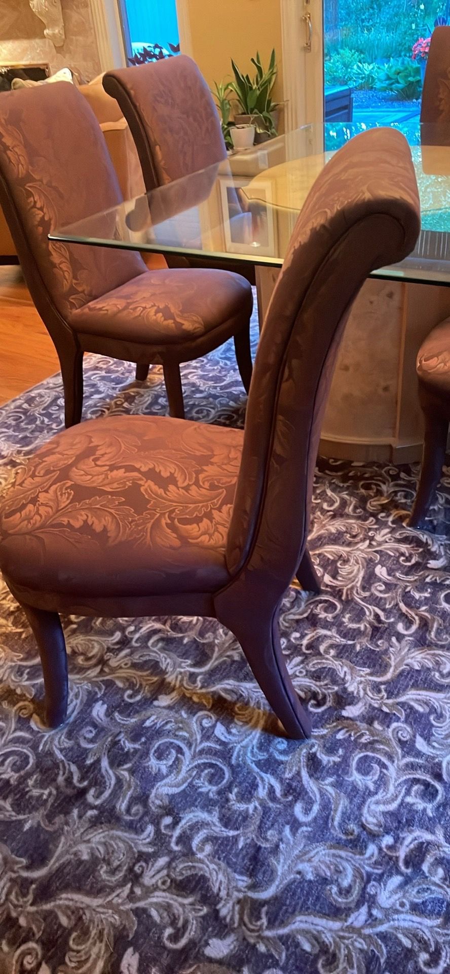 Dining Room: Glass Table, Burl Wood Base, 6 Fabric Chairs - photo 4