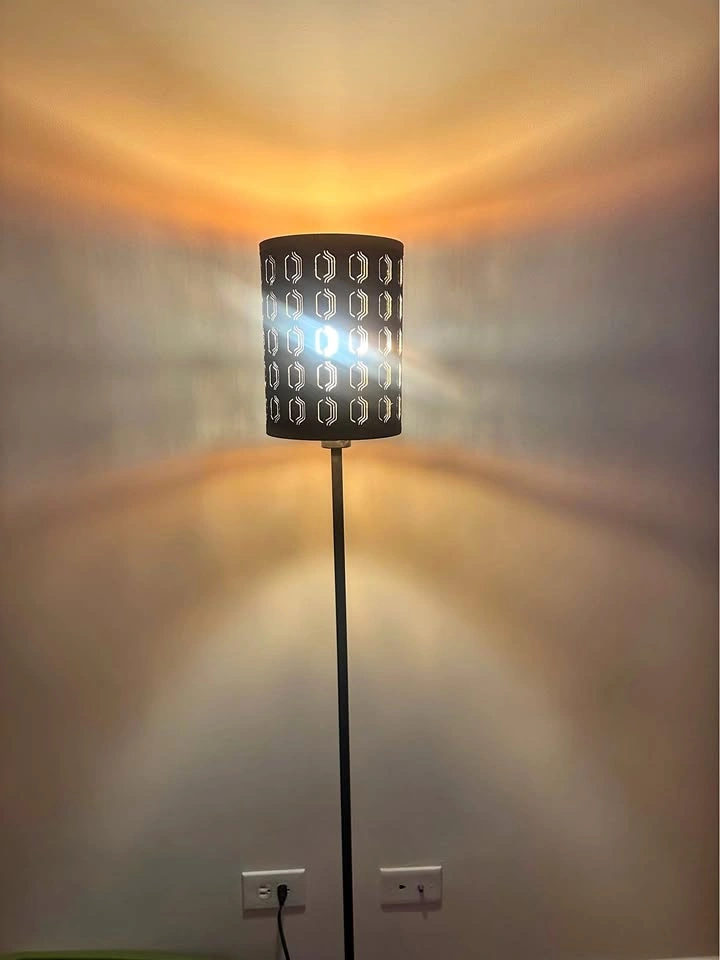 Black Floor Lamp with Geometric Cutout Shade