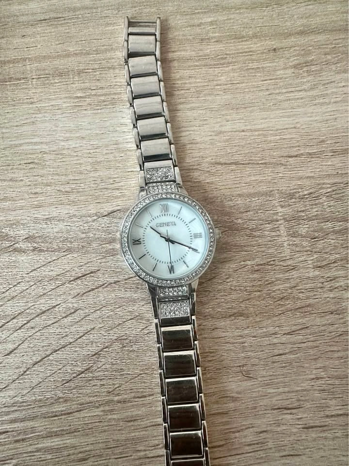 Geneva Women's Silver Tone Watch with Rhinestone Bezel