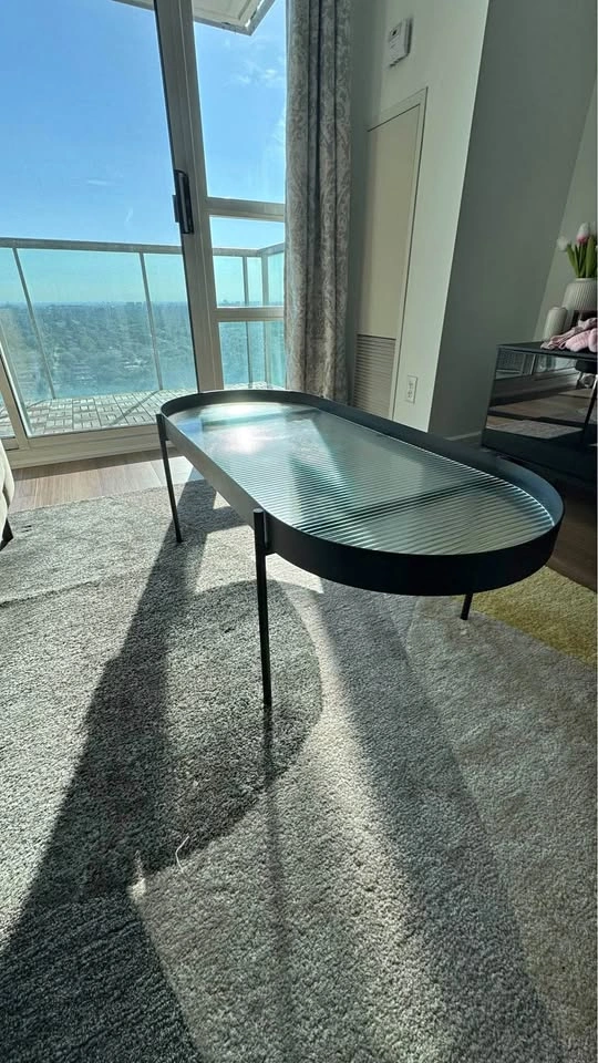 Black Metal Coffee Table with Rippled Glass Top