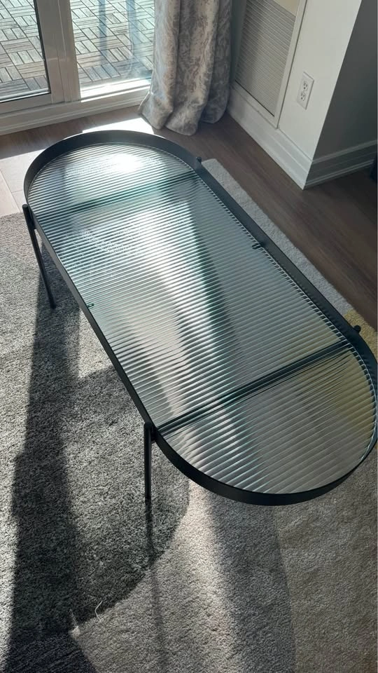 Black Metal Coffee Table with Rippled Glass Top - photo 2
