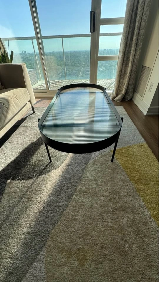 Black Metal Coffee Table with Rippled Glass Top - photo 3