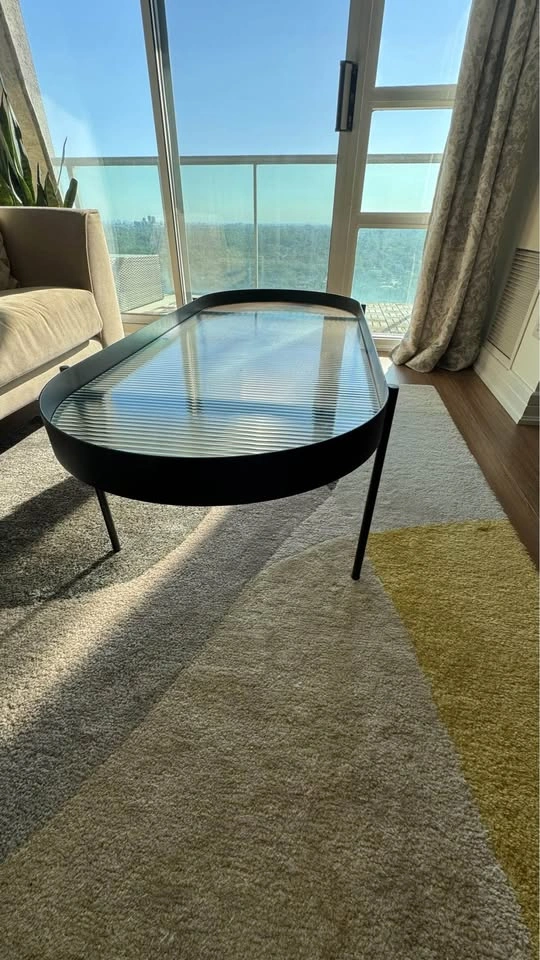 Black Metal Coffee Table with Rippled Glass Top - photo 4