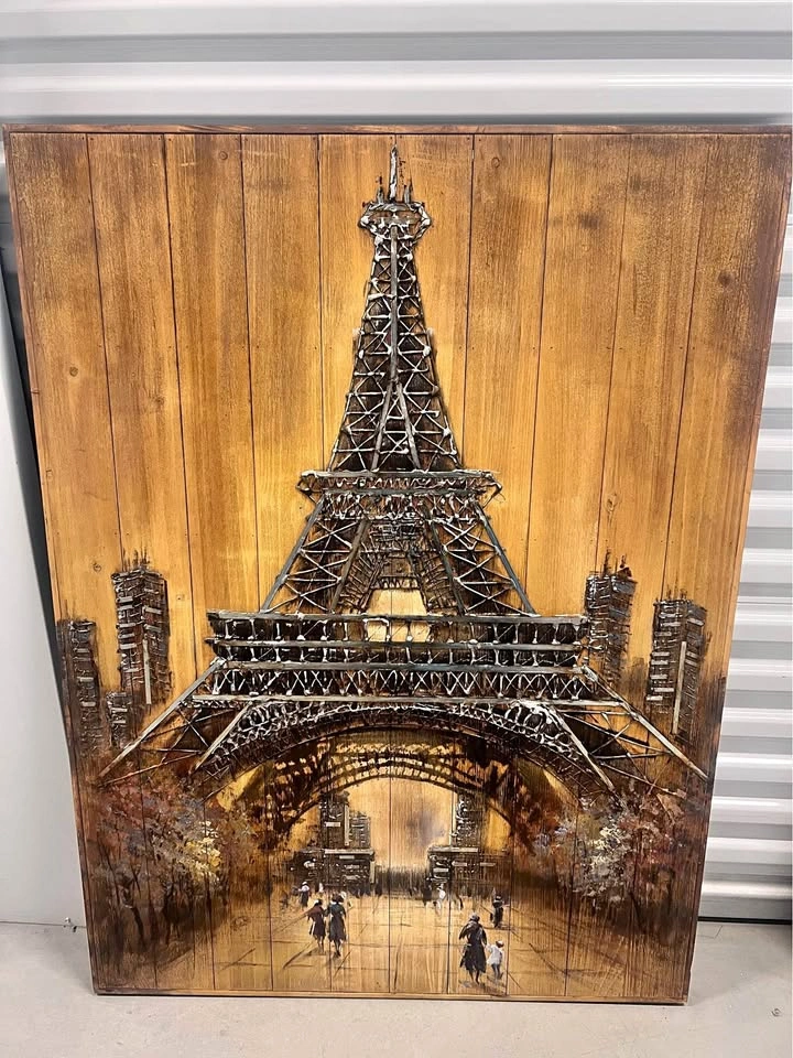 Eiffel Tower painting on wood