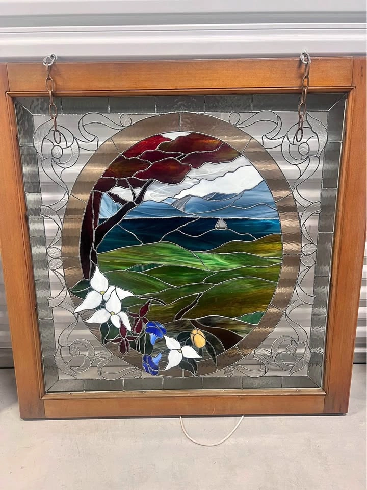 Stained glass landscape - framed