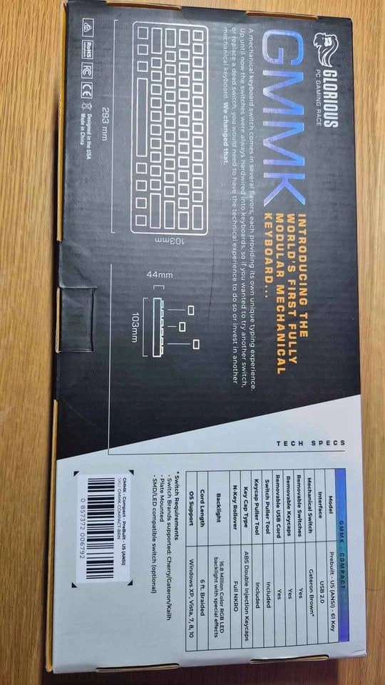 NEW UNOPENED Glorious GMMK COMPACT BLACK GATERON BROWN - photo 2