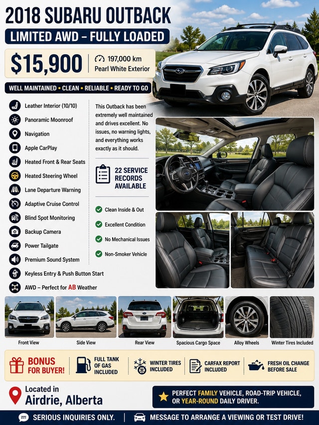 2018 Subaru Outback Limited AWD – Fully Loaded