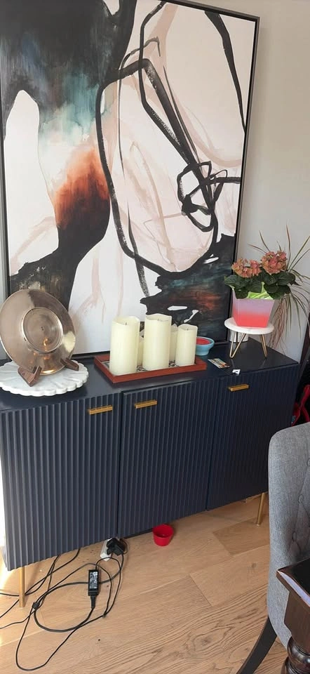 Navy Blue Fluted Sideboard with Gold Hardware - photo 2