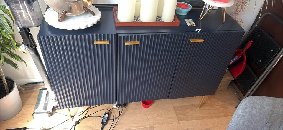 Navy Blue Fluted Sideboard with Gold Hardware - photo 3