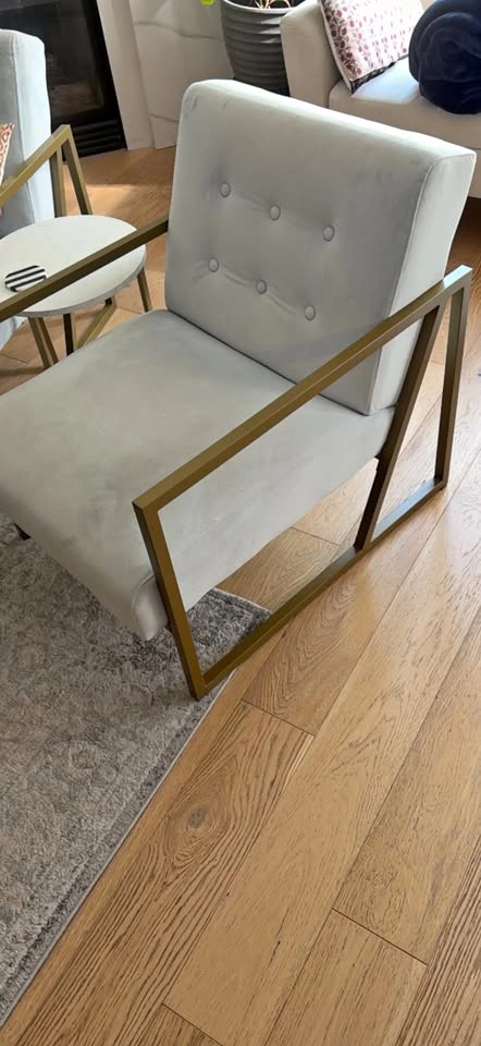 2 x Light blue Armchair with Gold Metal Frame
