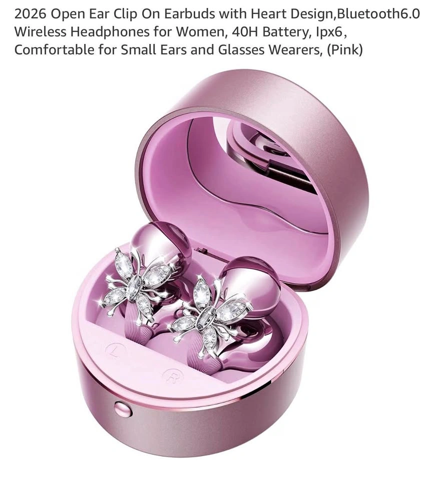 (New)Open Ear Clip On Earbuds with Heart Design
