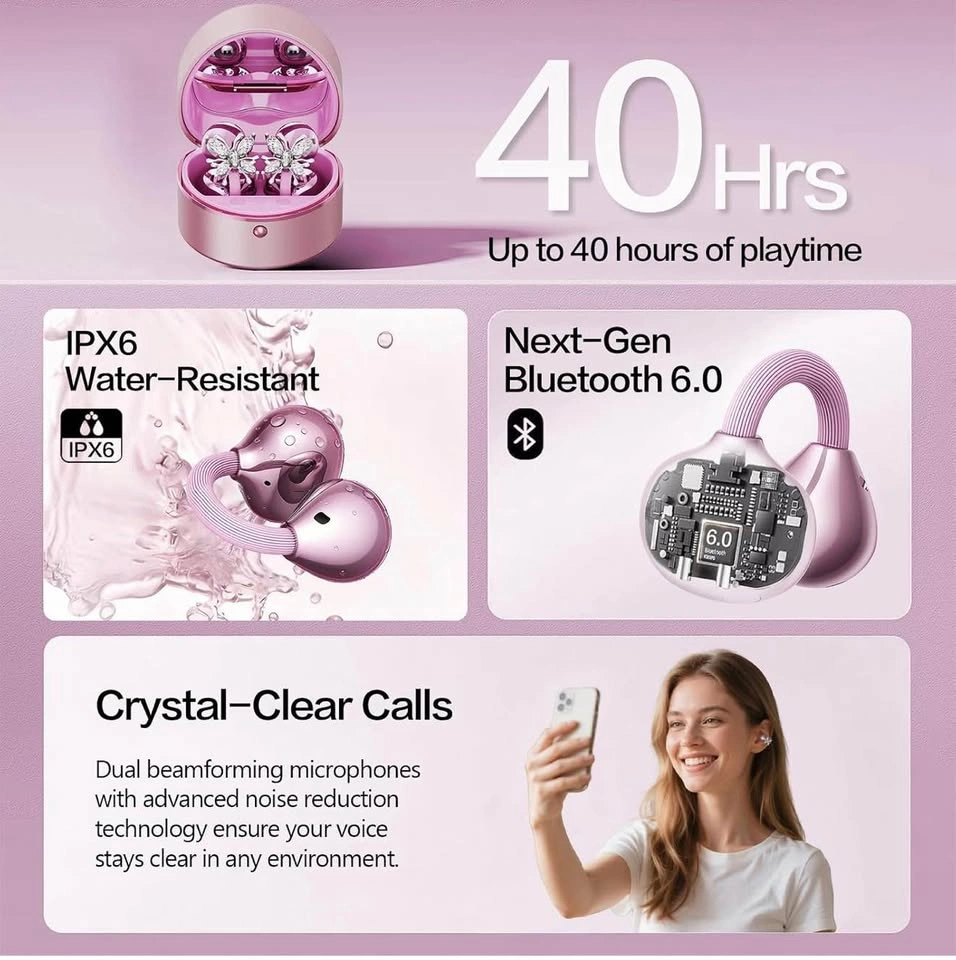 (New)Open Ear Clip On Earbuds with Heart Design - photo 2