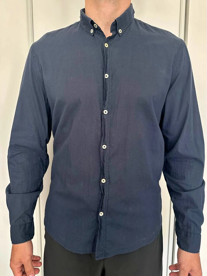 Zara Navy Relaxed Fit Long Sleeve Button Down Shirt