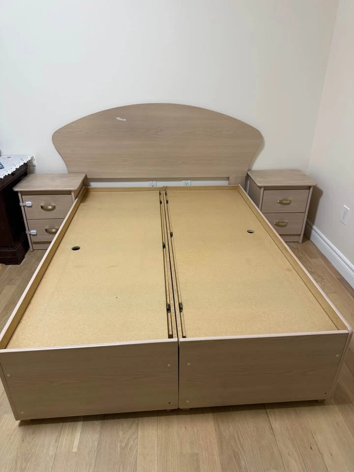 Box bed set with side tables dresser & mattress