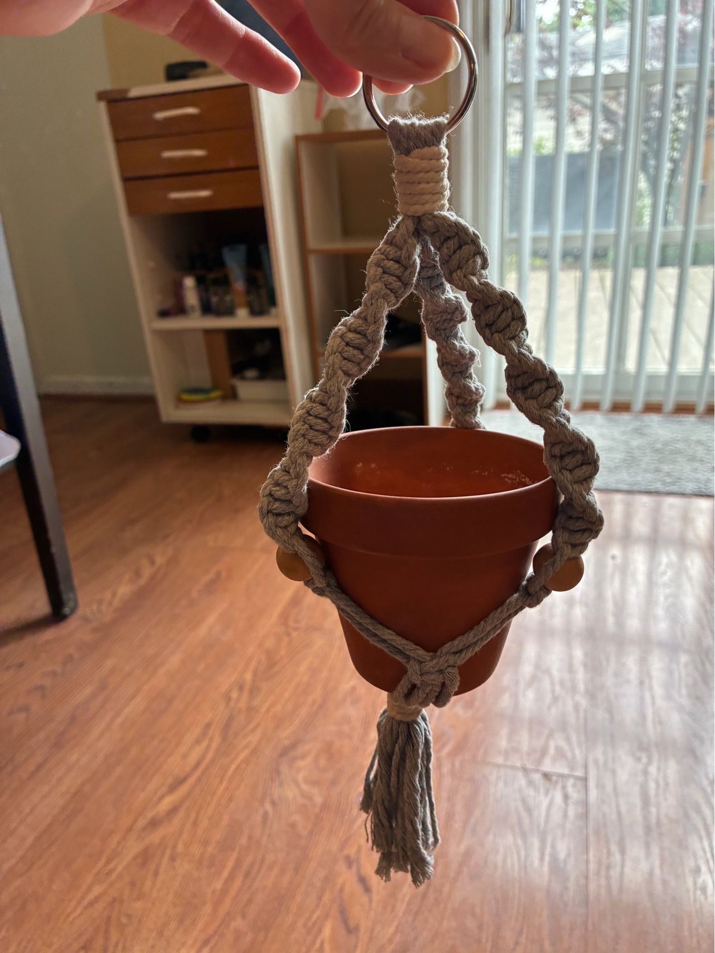 Gray Macrame Plant Holder with Terra Cotta Pot - photo 2