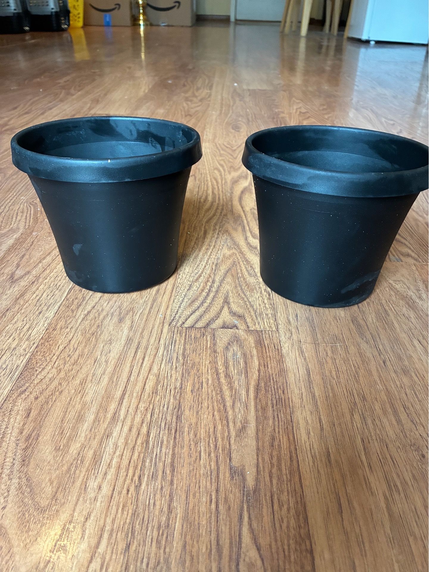 2 Hard Black Resin /Plastic Planter Pots