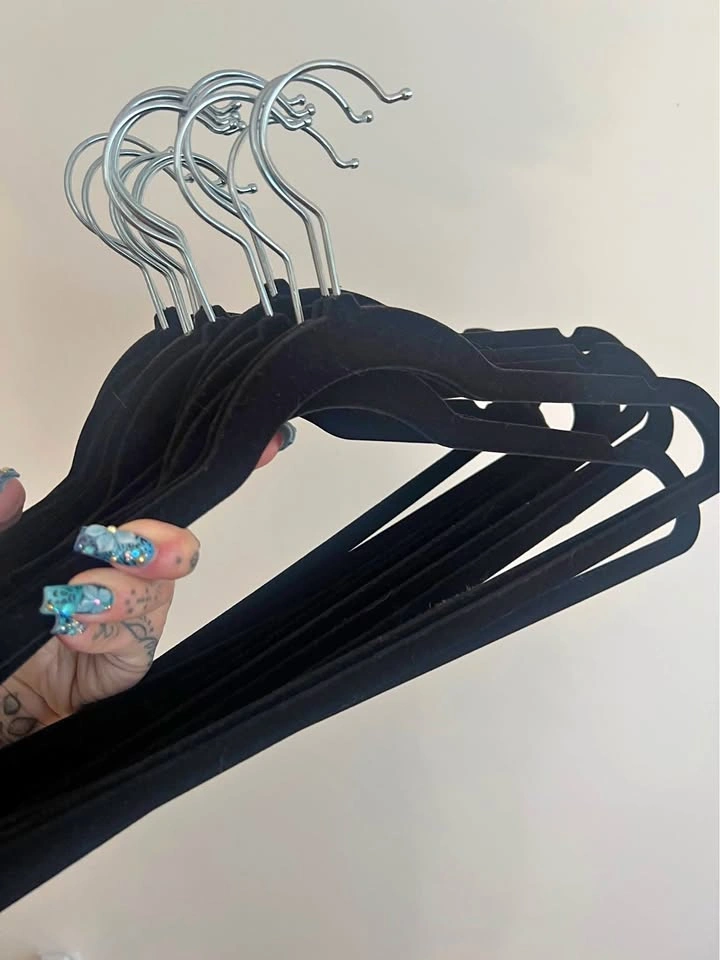 Black velour velvet soft fabric clothes hangers bundle