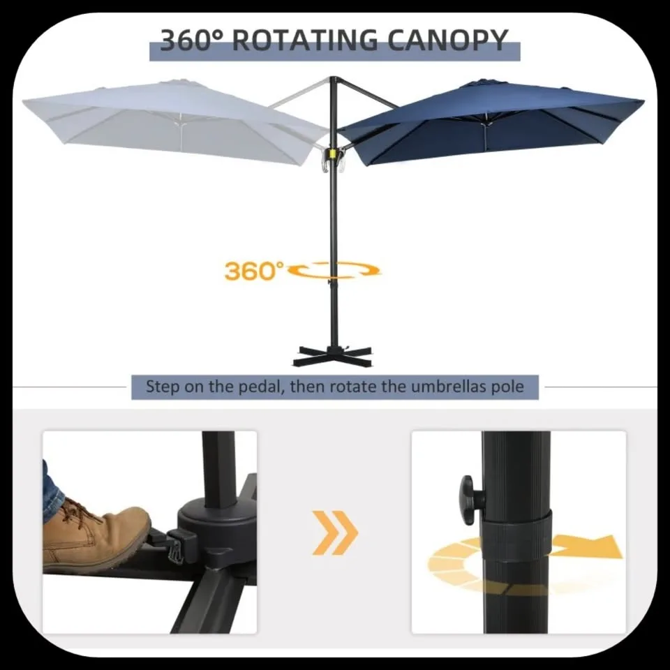 OUTSUNNY || 8’ x 8’ Square Patio Hanging Offset Umbrella image indicator(3)