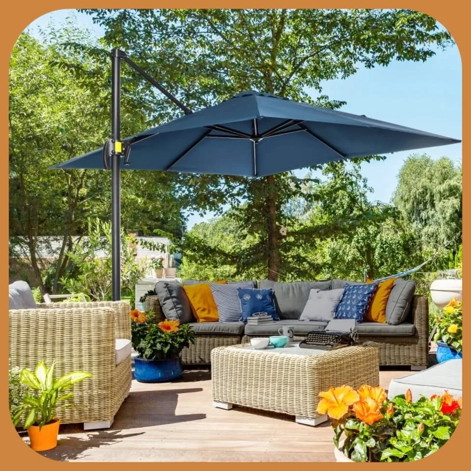 OUTSUNNY || 8’ x 8’ Square Patio Hanging Offset Umbrella image indicator(4)