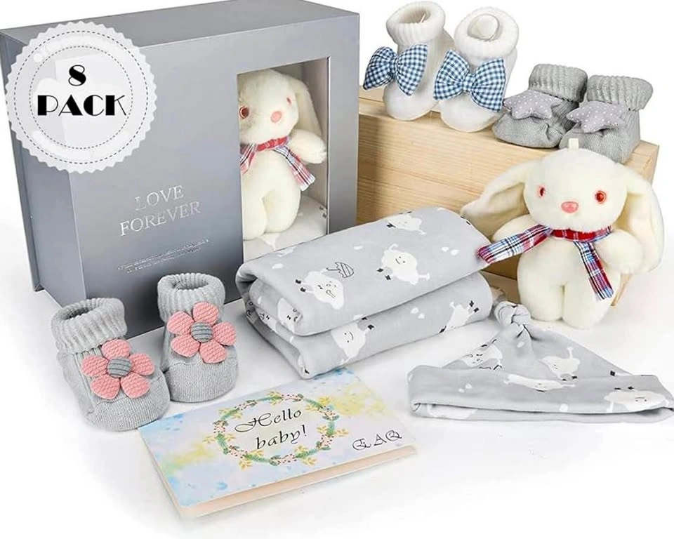 8-Piece Newborn Baby Gift Set with Plush Bunny