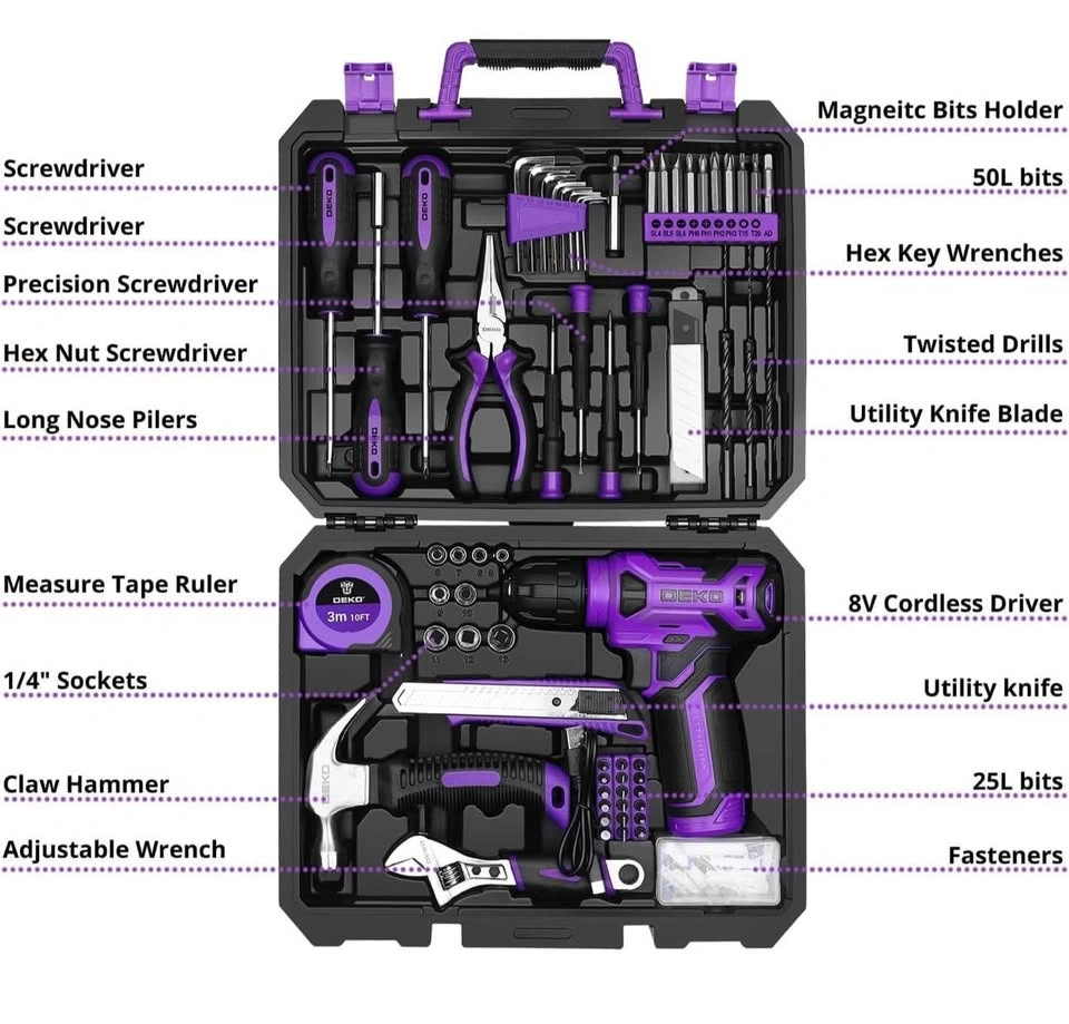 126-Piece Tool Set with 8V Cordless Drill and Toolbox - photo 3