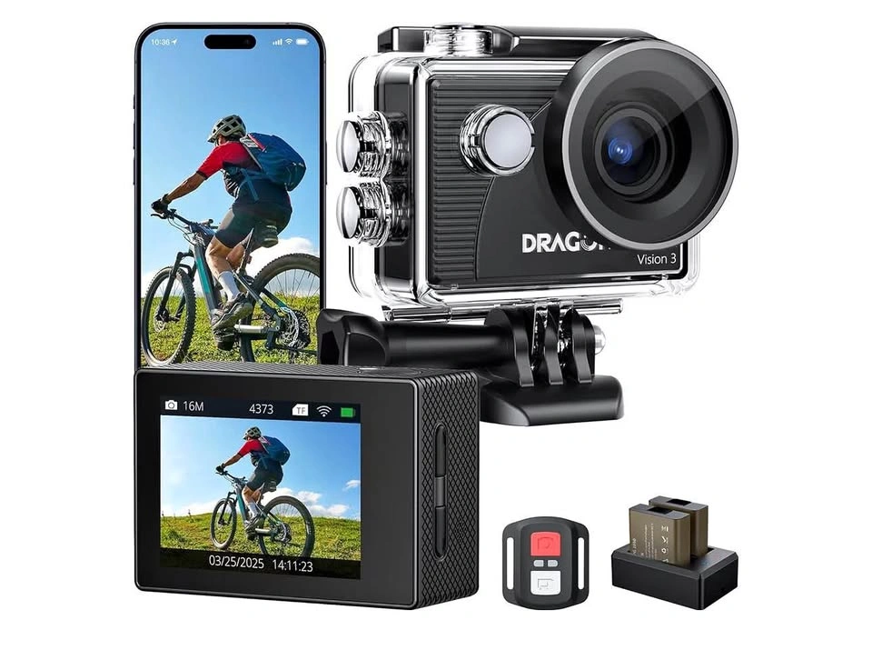 Dragon Touch Vision 3 4K 20MP Action Camera with Accessories