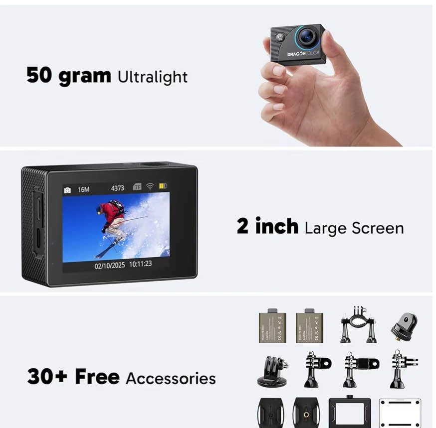Dragon Touch Vision 3 4K 20MP Action Camera with Accessories - photo 4