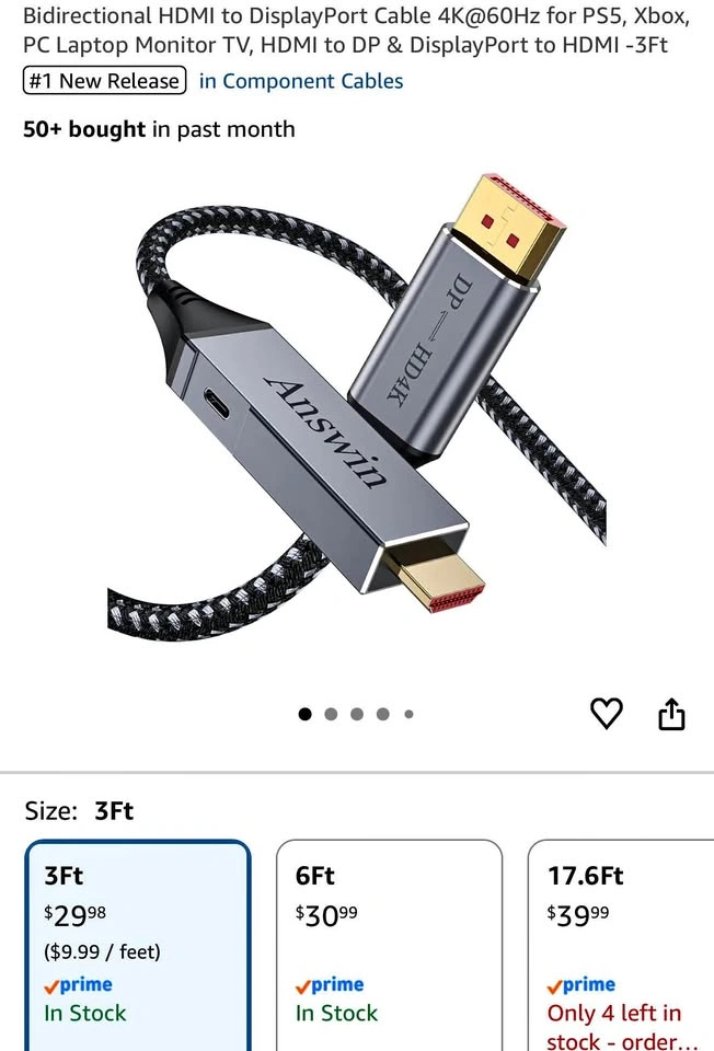 Bidirectional HDMI to DisplayPort Cable 4K