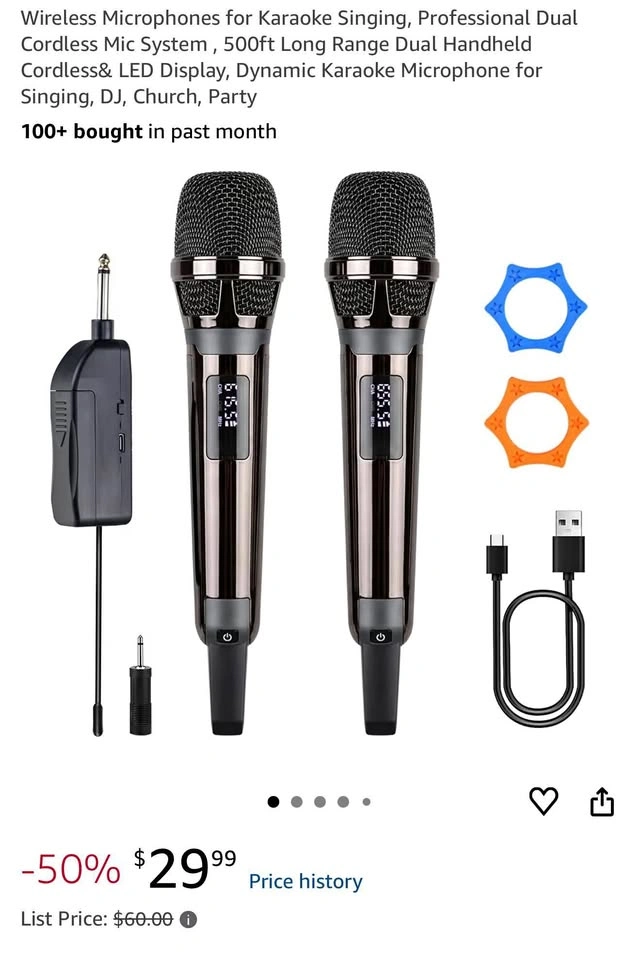 Wireless Microphones for Karaoke Singing, Professional Dual Cord