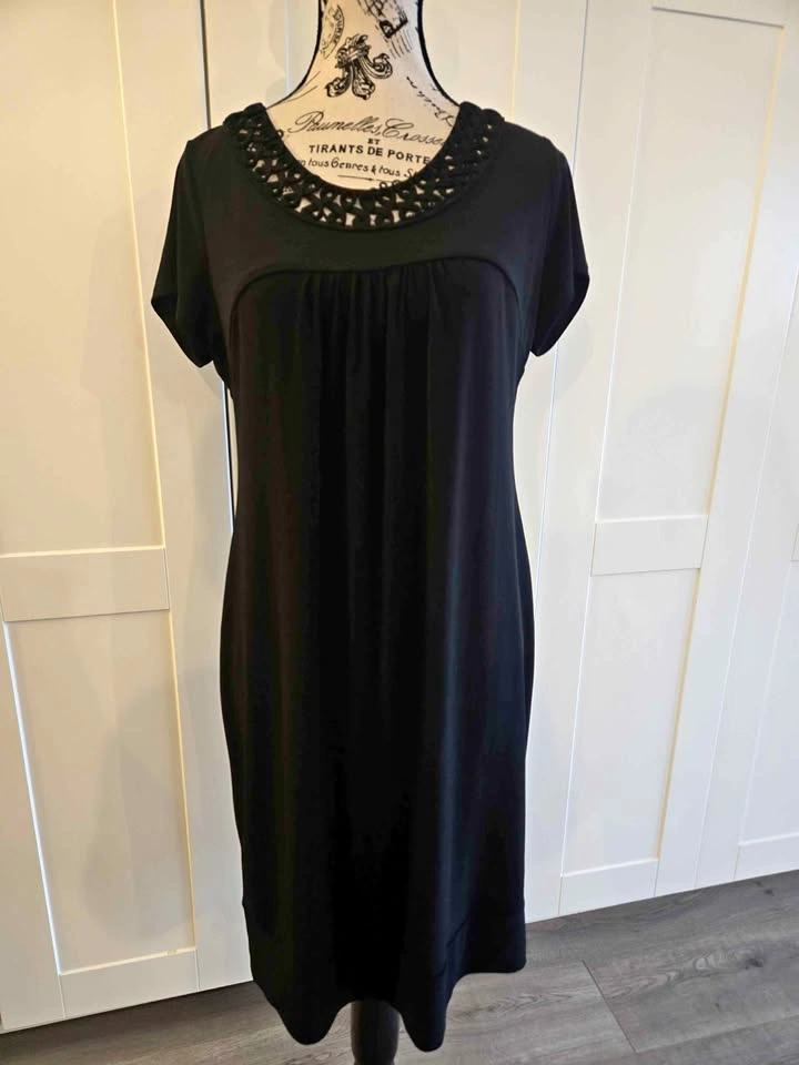 Cleo Petites Black Dress with Crochet Neckline Size 8