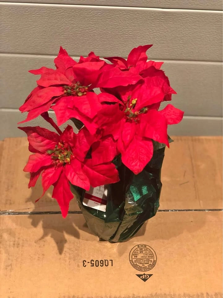 Potted Christmas Decor Artificial Poinsettia Flower plant