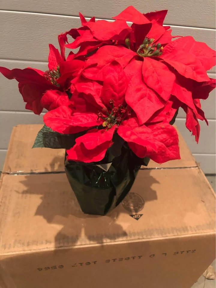 Potted Christmas Decor Artificial Poinsettia Flower plant - photo 3