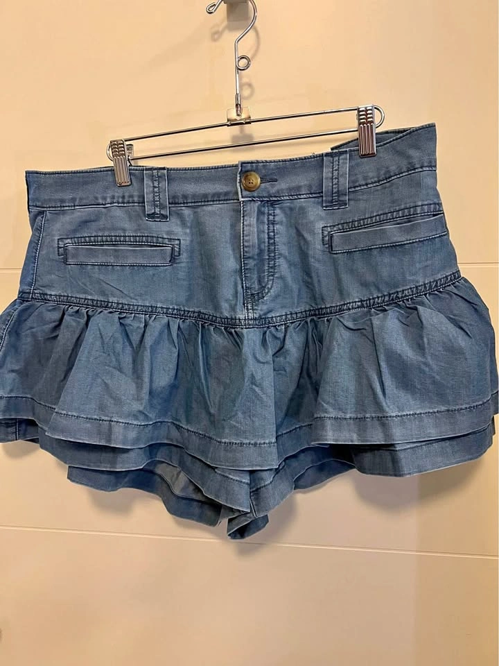 American Eagle Stretch Mini Denim Ruffle Skort Skirt 14