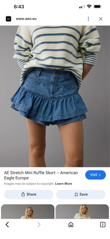 American Eagle Stretch Mini Denim Ruffle Skort Skirt 14 - photo 2