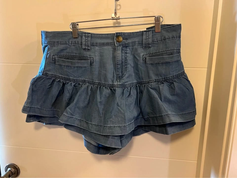 American Eagle Stretch Mini Denim Ruffle Skort Skirt 14 - photo 4