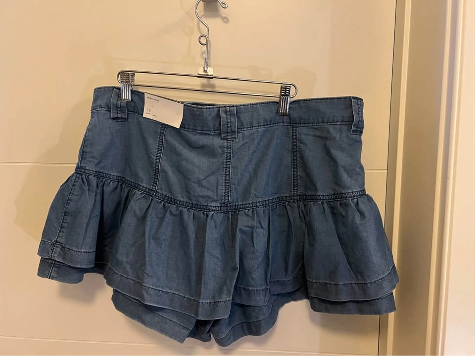 American Eagle Stretch Mini Denim Ruffle Skort Skirt 14 - photo 5
