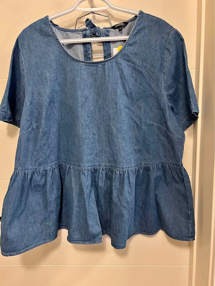 Women’s Denim Peplum George Blouse 2X